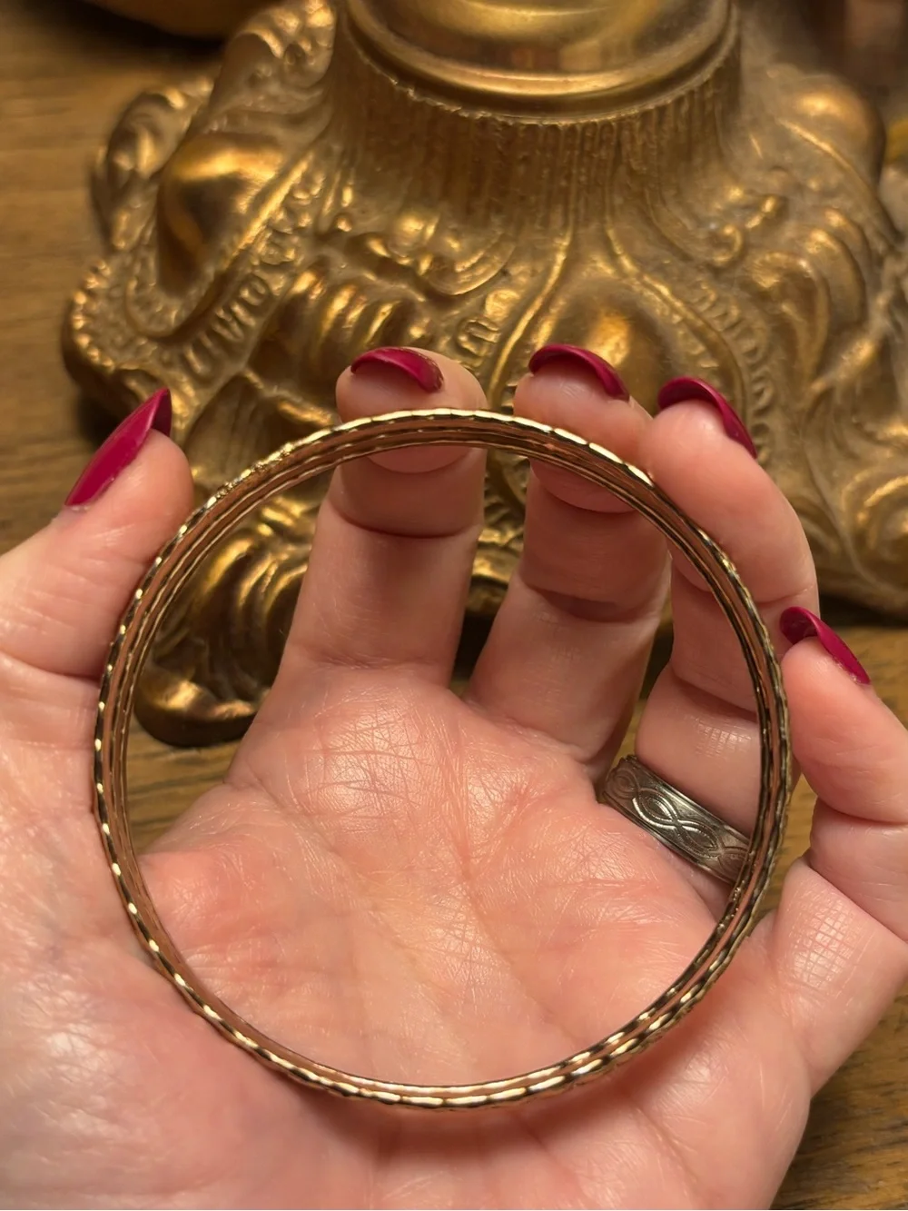 Rose Gold Textured Stacking Hoop Bracelet Set